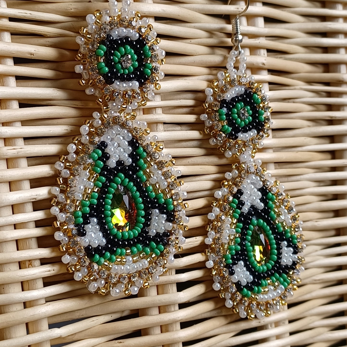 Beaded Bling Earrings - Green Gold