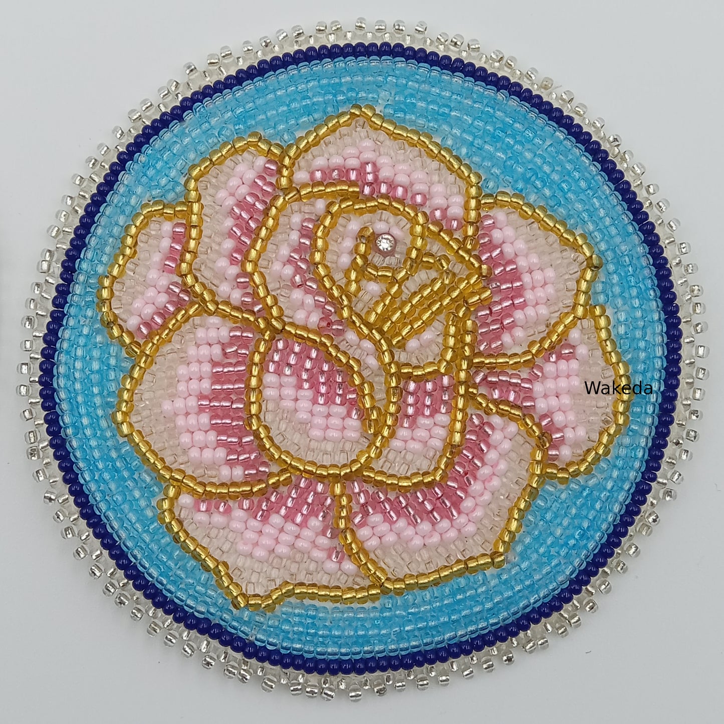 Beaded Rose Medallion Set - Pink on Blue