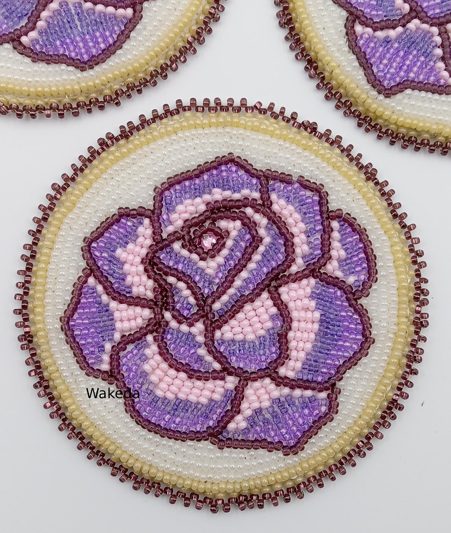 Beaded Rose Medallion Set - Purple on White Opal