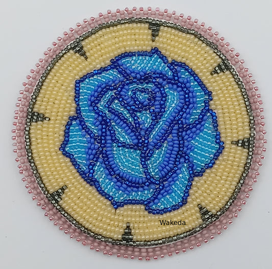 Beaded Rose Medallion - Blue on Cream