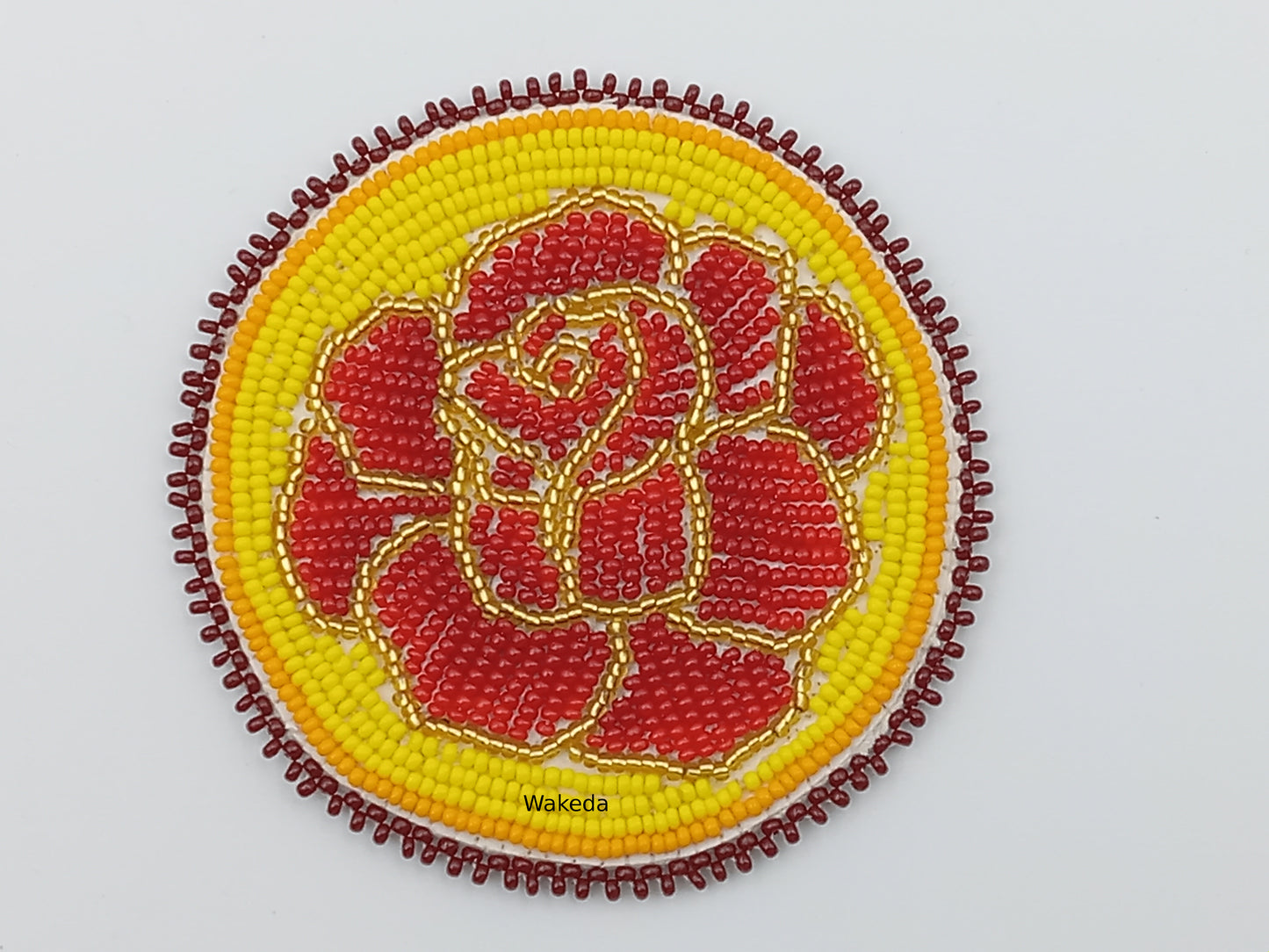 Beaded Rose Medallion - Red on Yellow