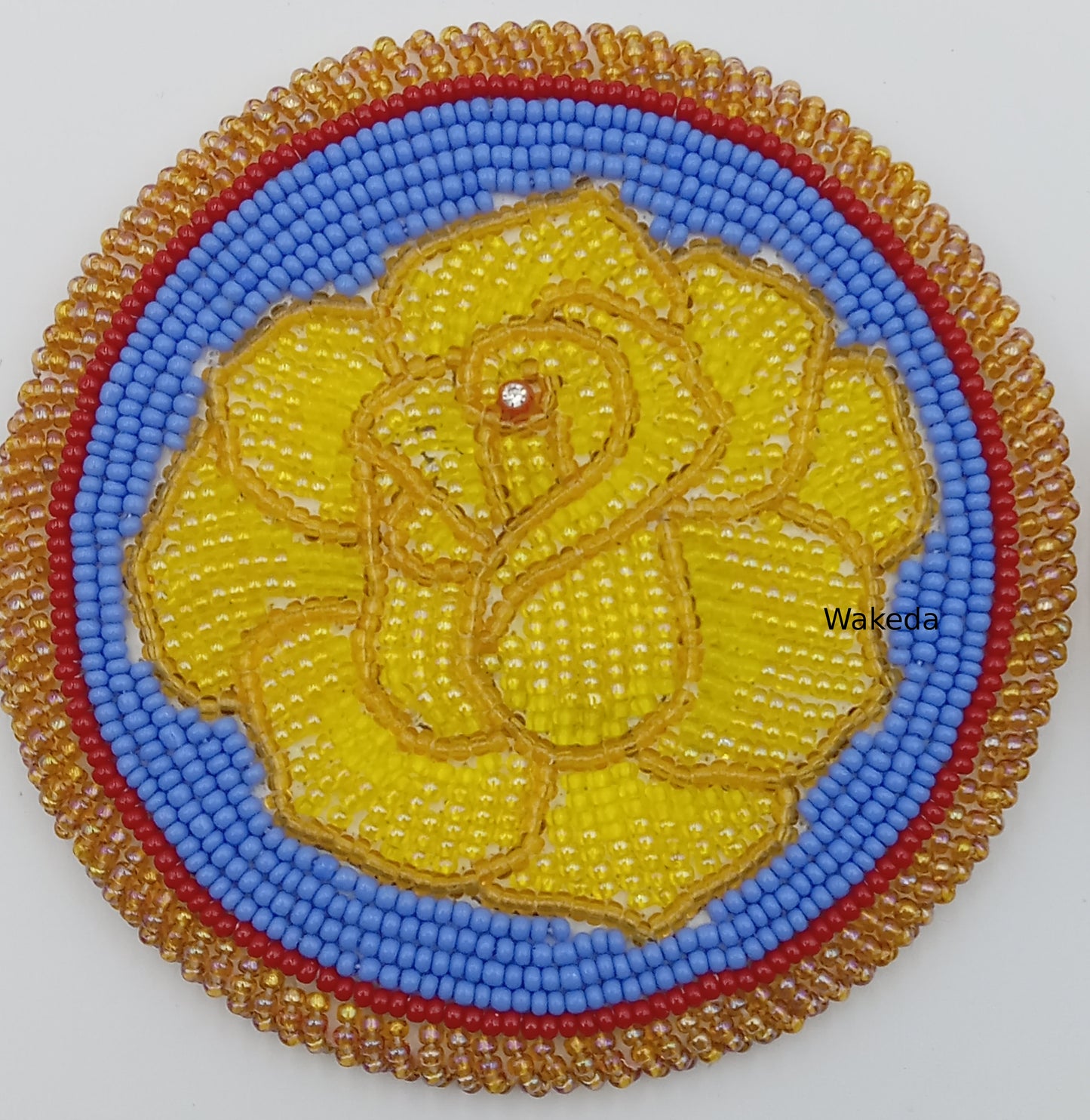 Beaded Rose Medallion Set - Yellow on Blue