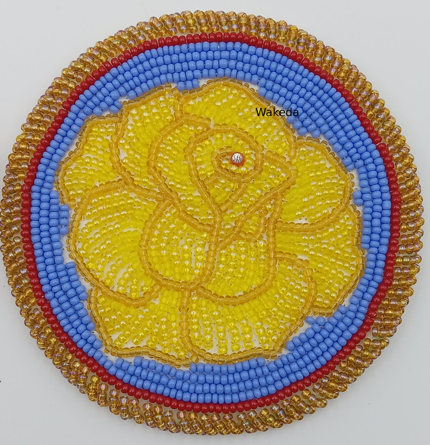 Beaded Rose Medallion Set - Yellow on Blue