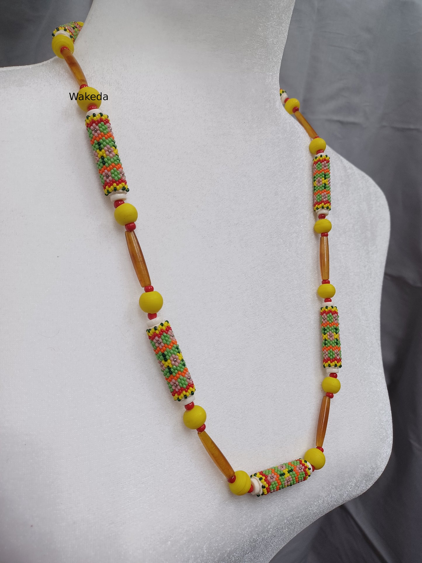 Peyote Beaded Section Necklace - Green with Flowers