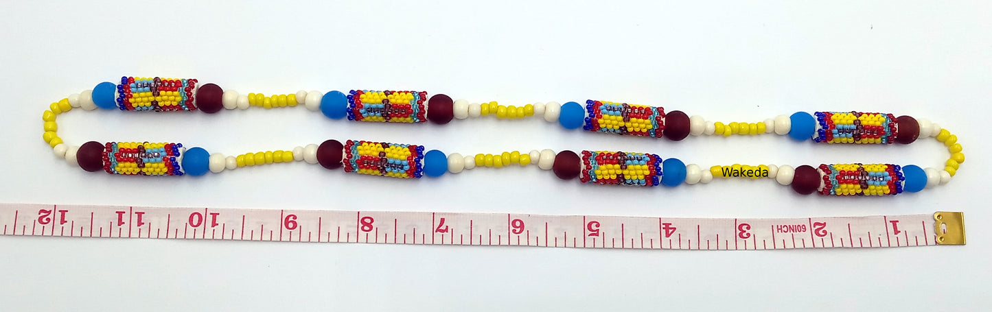Peyote Beaded Section Necklace - Red Blue Yellow
