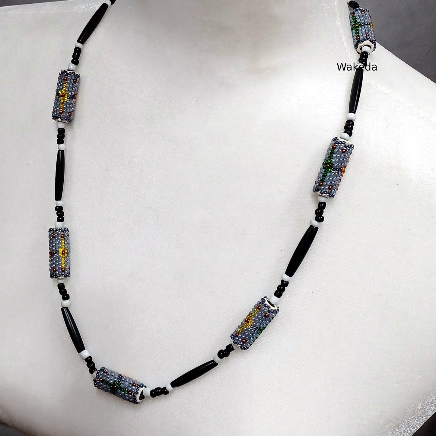 Peyote Beaded Section Necklace - Gray
