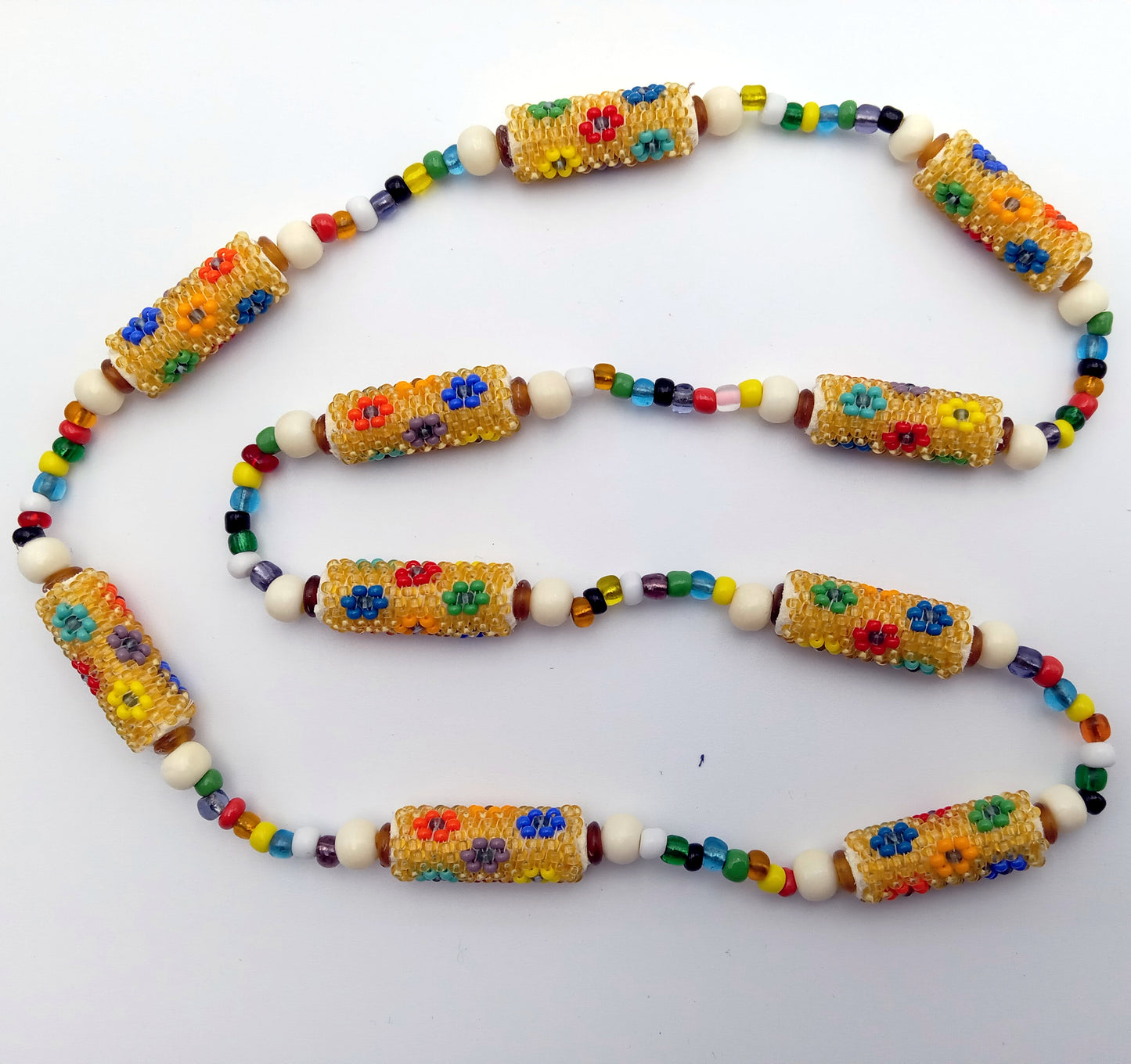 Peyote Beaded Section Necklace - Amber Floral