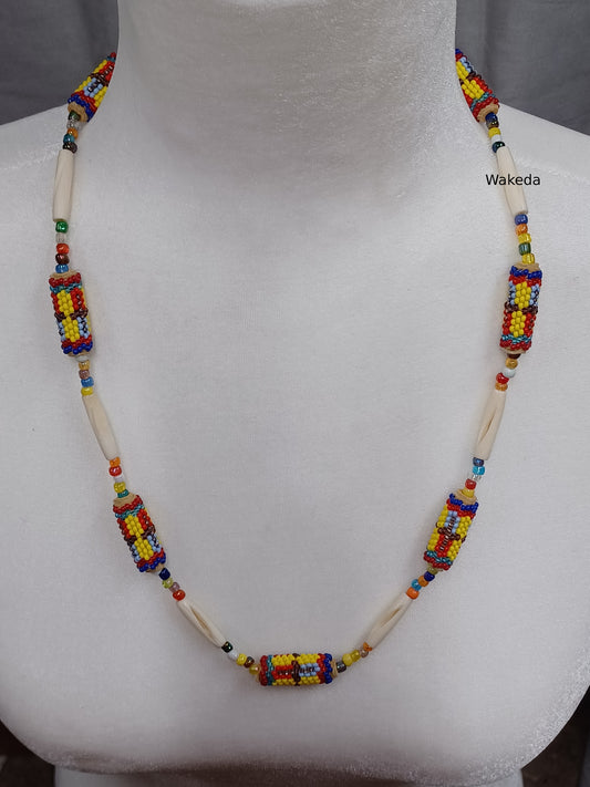 Peyote Beaded Section Necklace - Yellow Red Blue Purple