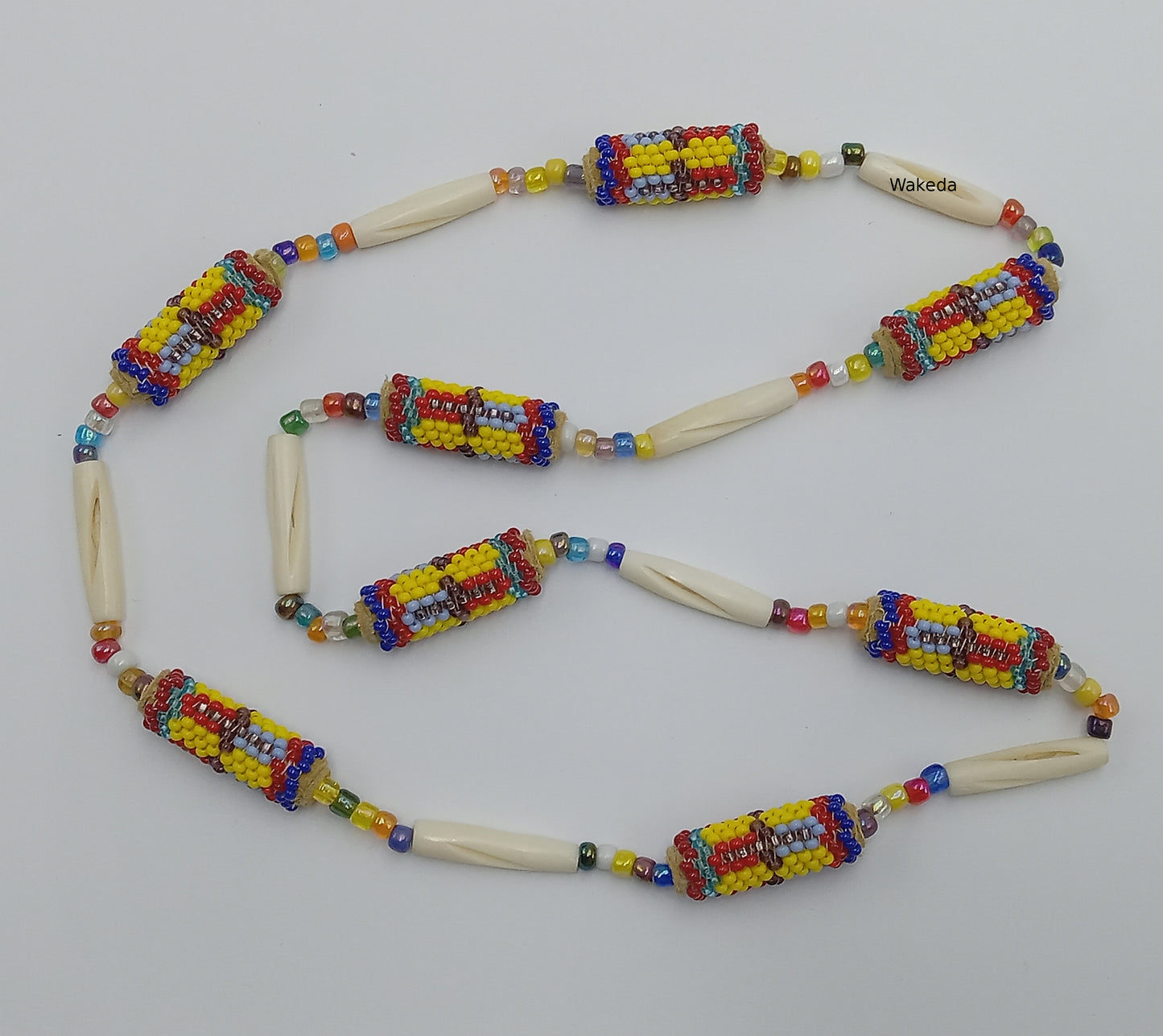 Peyote Beaded Section Necklace - Yellow Red Blue Purple