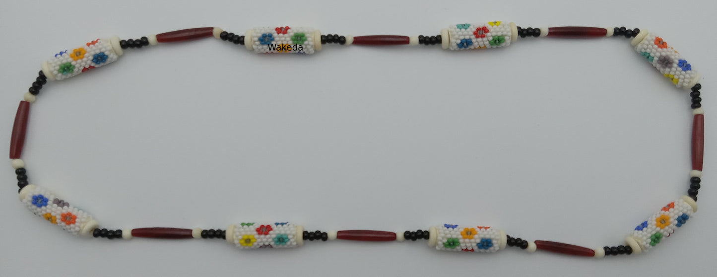 Peyote Beaded Section Necklace - White Floral