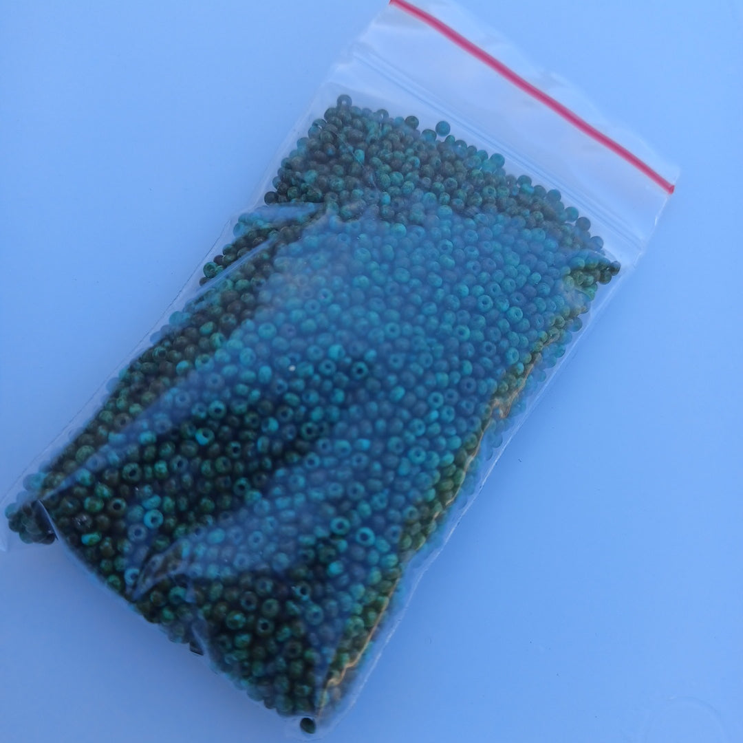 11/0 Czech Seed Beads, 1 Hank - Travertine on Turquoise Green