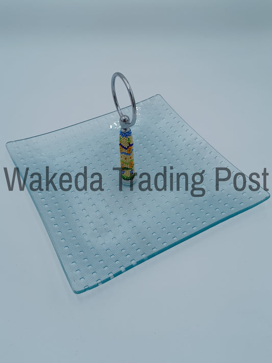 Glass Accessory Tray with Beaded Handle