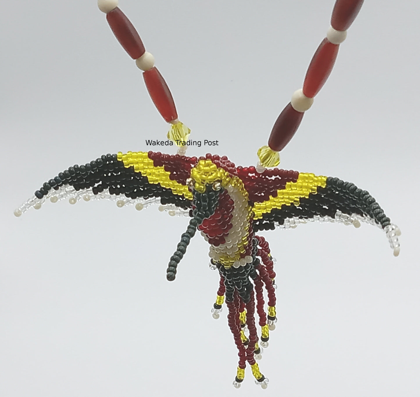 Beaded Hummingbird Necklace - Red, Green, Yellow