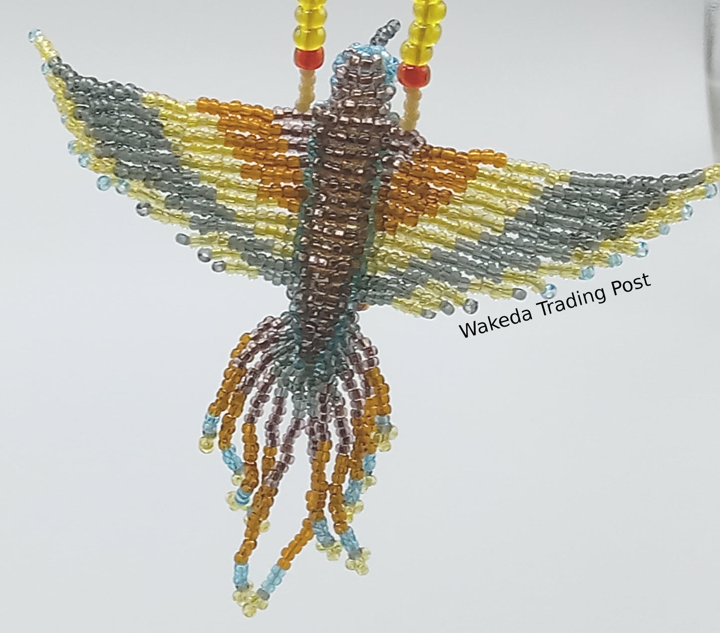 Beaded Hummingbird Necklace - Topaz & Gray